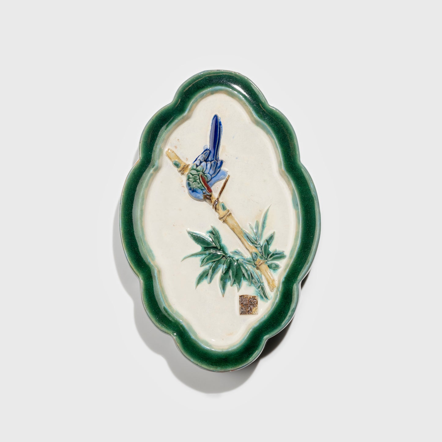 Shiwan handcrafted ceramic wall art depicting bamboo, traditional Chinese hanging vase with Cantonese glaze technique.