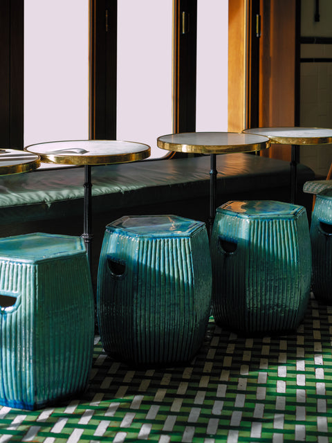 Handcrafted Shiwan Ceramic Stool - BAMBOO - HOG LANE, modern chinese. A handcrafted Shiwan ceramic piece made using traditional kiln-fired techniques from southern China, showcasing the unique glaze patterns, symbolic forms, and sculptural artistry rooted in Cantonese heritage; this oriental decorative item brings timeless Chinese craftsmanship and cultural elegance into modern interior spaces.