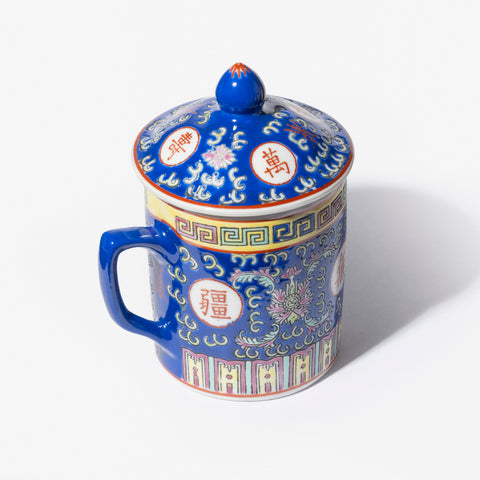 Wan Shou Wu Jiang Lidded Mug - Blue