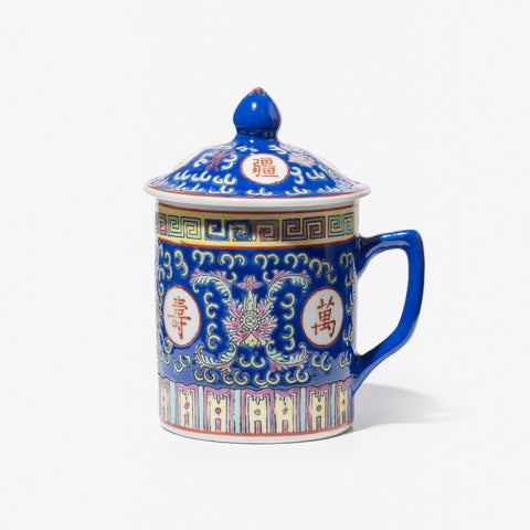 Wan Shou Wu Jiang Lidded Mug - Blue