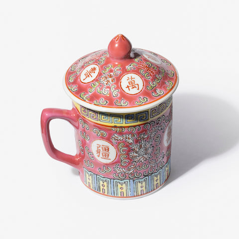 Wan Shou Wu Jiang Lidded Mug - Red
