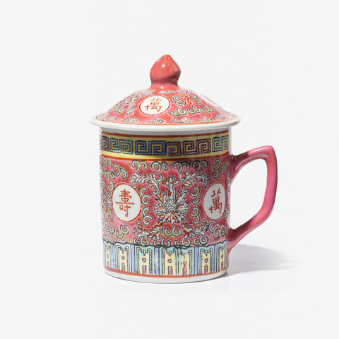 Wan Shou Wu Jiang Lidded Mug - Red