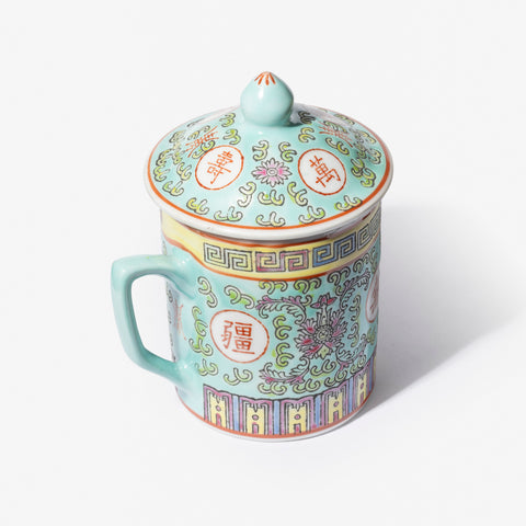 Wan Shou Wu Jiang Lidded Mug - Turquoise