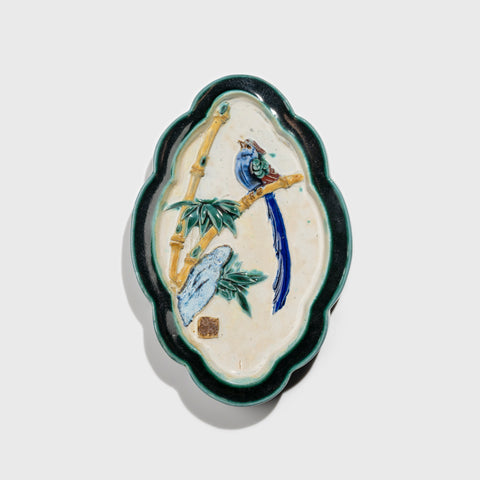 Shiwan handcrafted ceramic wall art depicting bamboo, traditional Chinese hanging vase with Cantonese glaze technique.