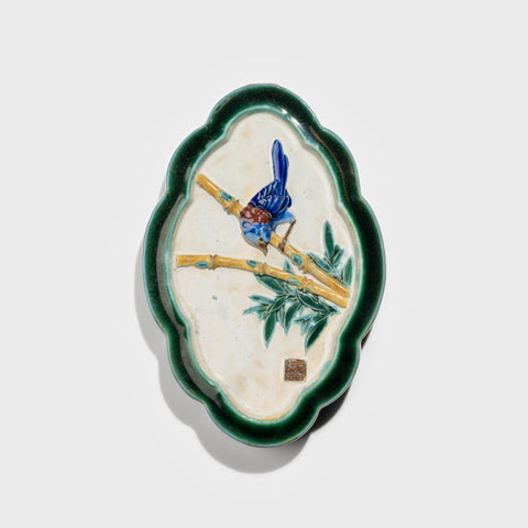 Shiwan handcrafted ceramic wall art depicting bamboo, traditional Chinese hanging vase with Cantonese glaze technique.