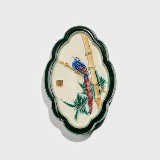 Shiwan handcrafted ceramic wall art depicting bamboo, traditional Chinese hanging vase with Cantonese glaze technique.