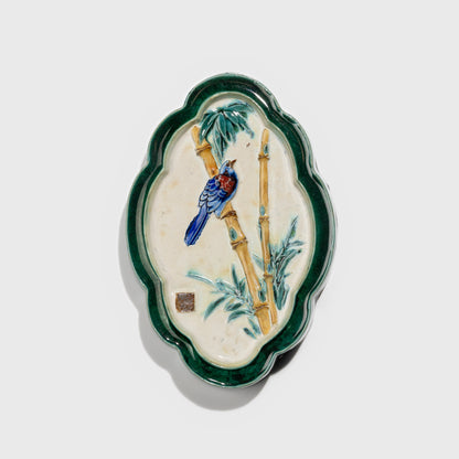 Shiwan handcrafted ceramic wall art depicting bamboo, traditional Chinese hanging vase with Cantonese glaze technique.