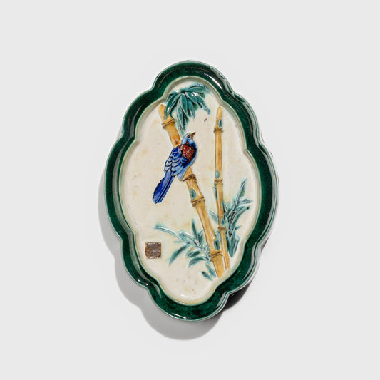 Shiwan handcrafted ceramic wall art depicting bamboo, traditional Chinese hanging vase with Cantonese glaze technique.