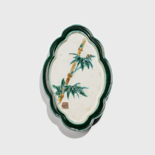 Shiwan handcrafted ceramic wall art depicting bamboo, traditional Chinese hanging vase with Cantonese glaze technique.