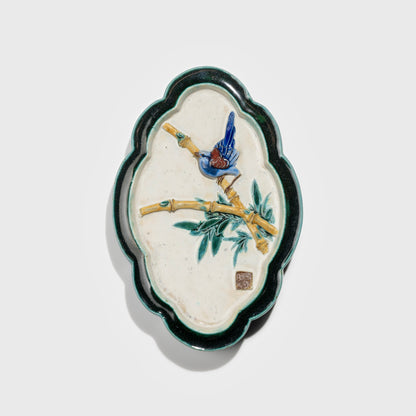 Shiwan handcrafted ceramic wall art depicting bamboo, traditional Chinese hanging vase with Cantonese glaze technique.