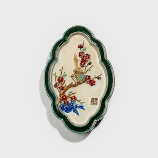 Shiwan handcrafted ceramic wall art depicting bamboo, traditional Chinese hanging vase with Cantonese glaze technique.