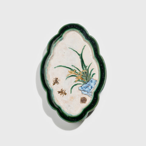 Orchid ceramic wall art handmade in Shiwan, Guangdong – traditional kiln-fired pottery by Hog Lane.