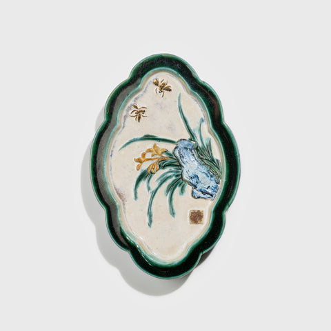 Orchid ceramic wall art handmade in Shiwan, Guangdong – traditional kiln-fired pottery by Hog Lane.